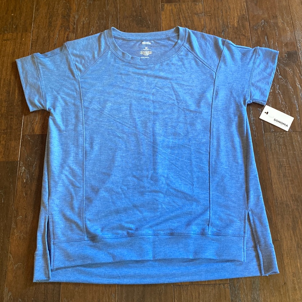 NWT Sonoma cornflower blue high low tee split hem size M relaxed fit